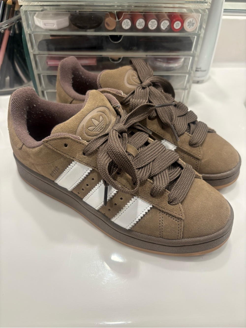 adidas Brown Suede Sneakers with White Stripes